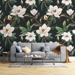 Tapet personalizat floral cu flori in stil clasicist pe un fundal inchis classy floral