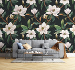 Tapet personalizat floral cu flori in stil clasicist pe un fundal inchis classy floral