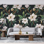 Tapet personalizat floral cu flori in stil clasicist pe un fundal inchis classy floral