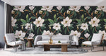 Tapet personalizat floral cu flori in stil clasicist pe un fundal inchis classy floral