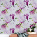 Tapet personalizat floral cu flori de magnolia liliflora pe un fundal alb magnolia liliiflora