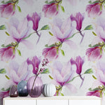 Tapet personalizat floral cu flori de magnolia liliflora pe un fundal alb magnolia liliiflora