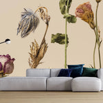 Tapet personalizat floral cu flori uscate pe un fundal bej dried flowers