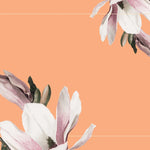 Tapet personalizat floral cu flori de magnolie in rama aurie subtire si pe un fundal oranj framed magnolia