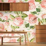 Tapet personalizat floral cu bujori infloriti rozalii in stil retro retro peony