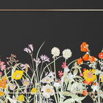Tapet personalizat floral cu flori in culori vivide cu rama aurie subtire pe un fundal negru black farmed flowers