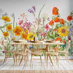 Tapet personalizat floral cu flori in culori vivide pe un fundal alb vivid field flowers