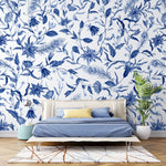 Tapet personalizat floral cu flori albastre in stil olandez dutch blue flowers