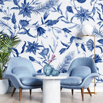 Tapet personalizat floral cu flori albastre in stil olandez dutch blue flowers