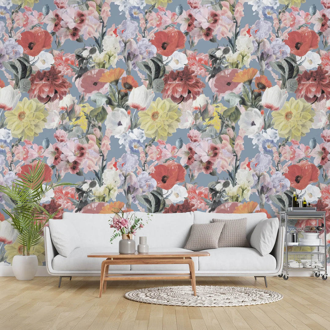 Tapet personalizat floral cu flori intr un pastel retro retro pastel flowers