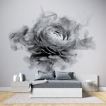 Tapet personalizat floral cu bujor in alb negru fumuriu smokey peony