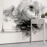 Tapet personalizat floral cu bujor in alb negru fumuriu smokey peony