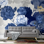 Tapet personalizat floral cu trandafiri albastri pe un fundal alb blue roses