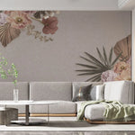 Tapet personalizat floral cu un pastel de flori pe fundal bej inchis pastel flower wall