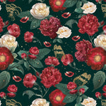 Tapet personalizat floral cu flori si frunze in nuante aprinse de rosu si verde crimson green