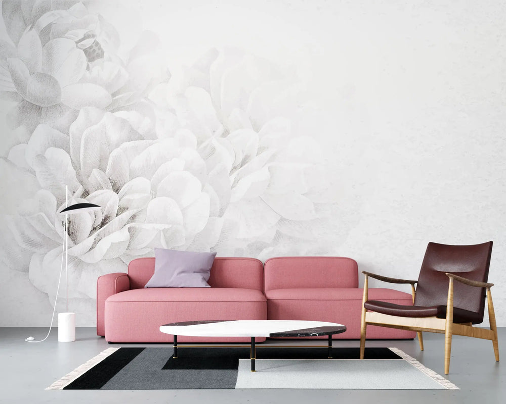 Tapet personalizat floral cu flori albe intr o atmosfera de vis white dream