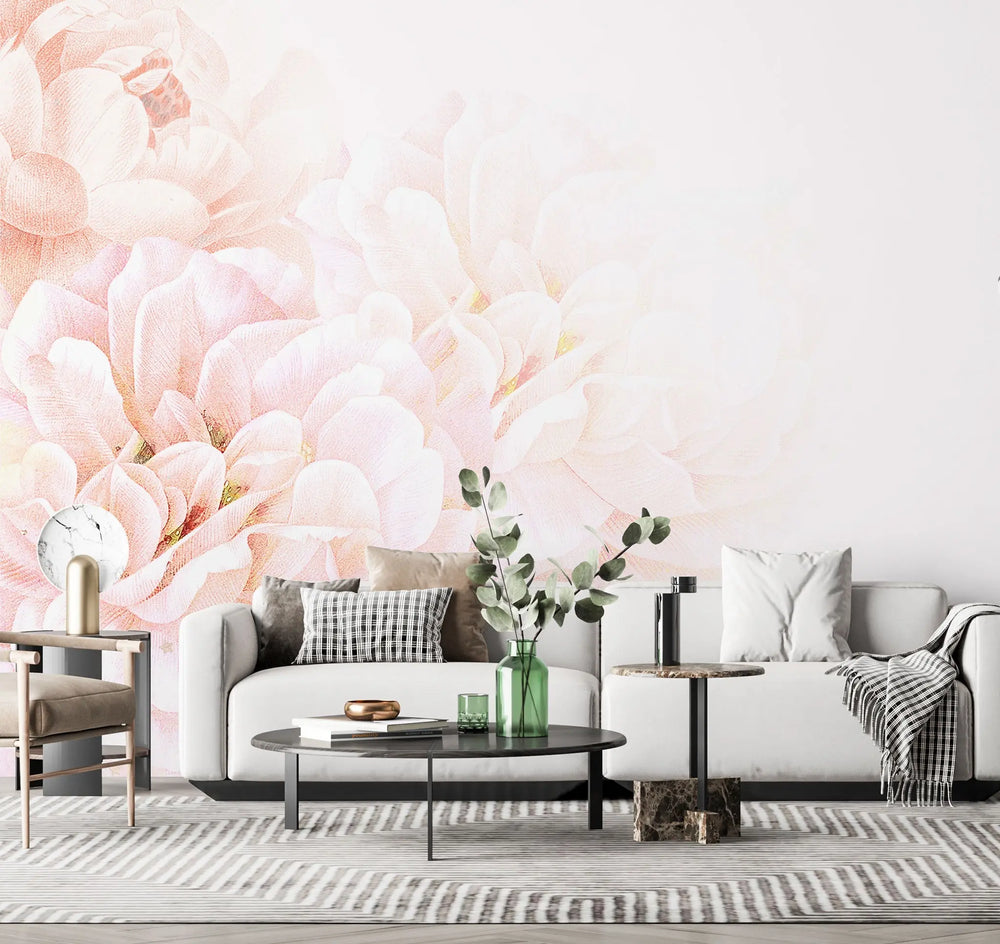 Tapet personalizat floral cu flori roz pastel pink dream