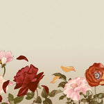 Tapet personalizat floral cu petale de flori suflate in vant pe un fundal bej petals in the wind