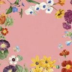 Tapet personalizat floral cu flori vesele si colorate pe un fundal roz joyful pink