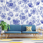 Tapet personalizat floral cu flori albastre de primavara pe un fundal alb blue spring
