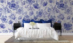 Tapet personalizat floral cu flori albastre de primavara pe un fundal alb blue spring