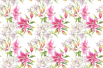 Tapet personalizat floral cu flori de crin roz pe un fundal alb pink lilies