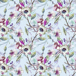 Tapet personalizat floral cu flori nocturne in nuante de mov pe un fundal albastru pal night flowers
