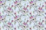 Tapet personalizat floral cu flori nocturne in nuante de mov pe un fundal albastru pal night flowers