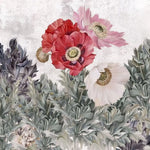 Tapet personalizat floral cu camp de flori de mac rosii si roz poppy field