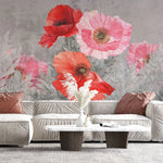 Tapet personalizat floral cu floare de mac pe perete texturat concrete poppy bloom