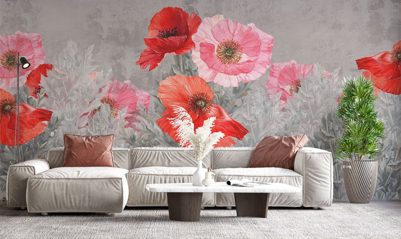 Tapet personalizat - CONCRETE POPPY BLOOM