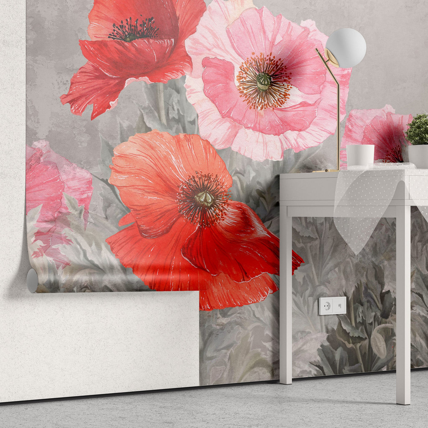 Tapet personalizat - CONCRETE POPPY BLOOM