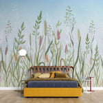 Tapet personalizat floral cu flori de camp si cer albastru serenity flower field