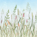 Tapet personalizat floral cu flori de camp si cer albastru serenity flower field