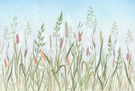 Tapet personalizat floral cu flori de camp si cer albastru serenity flower field