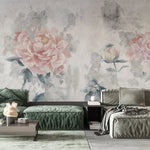 Tapet personalizat floral cu bujori infloriti pictati in pictura fada faded bloosom