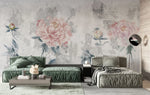 Tapet personalizat floral cu bujori infloriti pictati in pictura fada faded bloosom