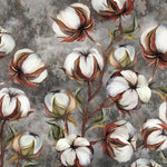 Tapet personalizat floral cu flori de bumbac pe un fundal inchis de beton concrete cotton flowers