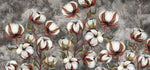 Tapet personalizat floral cu flori de bumbac pe un fundal inchis de beton concrete cotton flowers