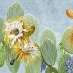 Tapet personalizat floral cu cactusi infloriti si suculente pe un fundal albastru cactus blooming