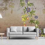 Tapet personalizat floral cu maces inflorit pe un fundal inchis bloomed rosehip dark