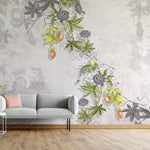 Tapet personalizat floral cu maces inflorit pe un fundal deschis bloomed rosehip light