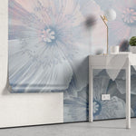 Tapet personalizat floral cu flori in pastel albastru pastel bloom