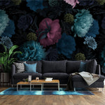 Tapet personalizat floral cu flori nocturne in nuante vivide night bloom