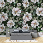 Tapet personalizat floral cu trandafiri salbatici pe fundal negru wild roses dark