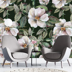 Tapet personalizat floral cu trandafiri salbatici pe fundal negru wild roses dark