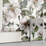 Tapet personalizat floral cu trandafiri salbatici pe fundal alb wild roses light
