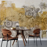Tapet personalizat floral vintage cu flori de floarea soarelui vintage sunflowers