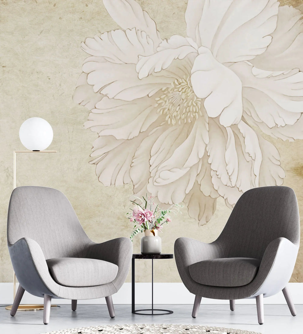 Tapet personalizat floral cu flori albe si fluturi colorati vanilla butterfly