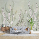 Tapet personalizat floral cu flori de iasomie stelata pe fundal verde menta minty star jasmine